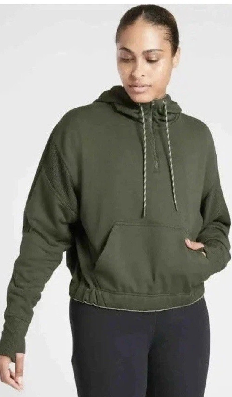 Athleta Ascend Warm Up Hoodie Sweatshirt Tuscan Olive Green Women's L Activewear